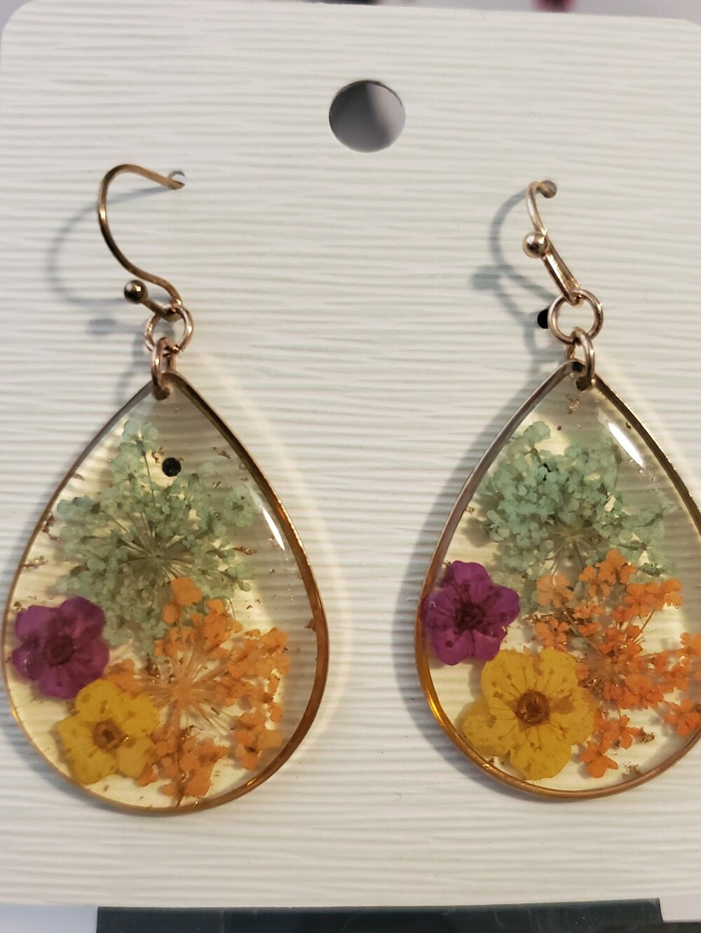 Floral Teardrop Resin Earrings